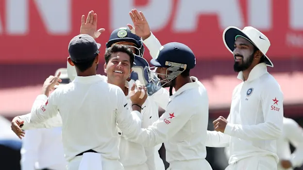 However, he was soon dismissed by debutant Kuldeep Yadav, who claimed his maiden wicket