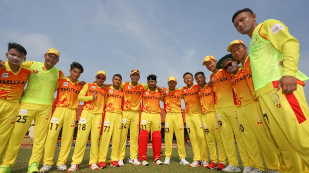 Bhutan players ahead of the match against China