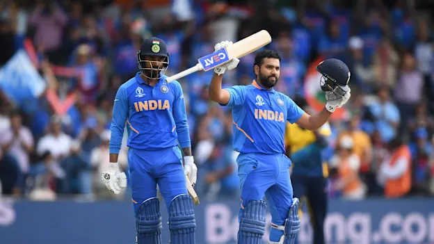 Rohit Sharma celebrates a century against Sri Lanka at Headingley