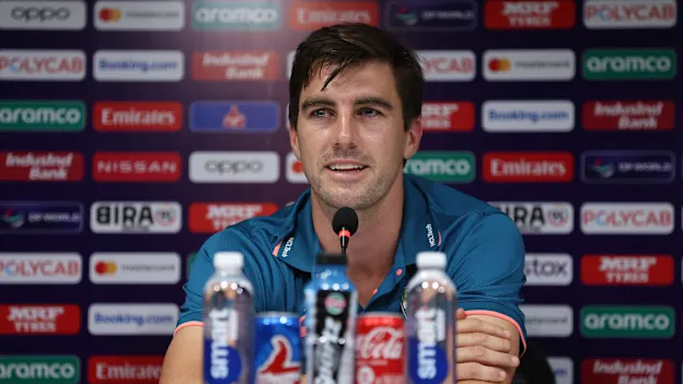 Pat Cummins, Captain of Australia pictured during a press conference ahead of the ICC Men's Cricket World Cup India 2023 India & Australia Net Sessions at on October 07, 2023 in Chennai, India.
