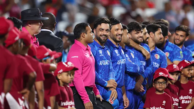 Afghanistan T20I team during national anthem