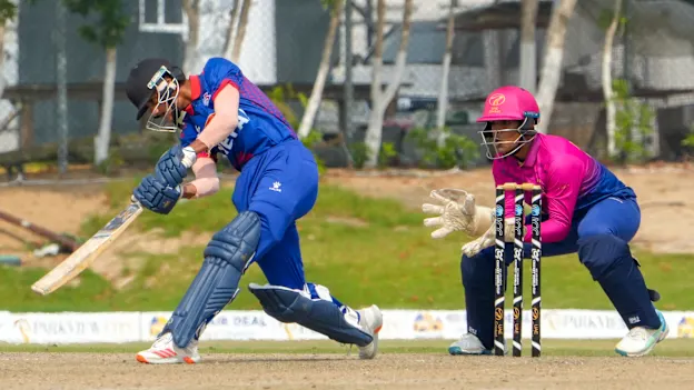 Nepal and UAE in action in the ICC U19 Men's CWC Asia Division 1 Qualifier 2023
