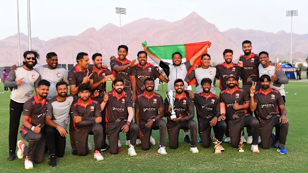 UAE celebrate their victory against Ireland