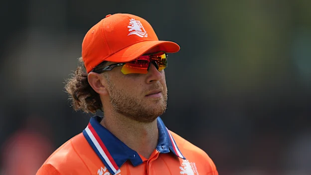 Max O'Dowd of the Netherlands looks on during the ICC Men's T20 World Cup India & Sri Lanka 2026 match between Pakistan and Netherlands at Sinhalese Sports Club on February 07, 2026 in Colombo, Sri Lanka