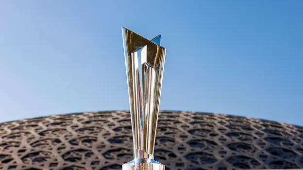 The ICC Men's T20 World Cup 2021 trophy at The Louvre Abu Dhabi ahead of the ICC Men’s T20 World Cup 2021 that begins on Sunday 17 October in UAE and Oman.