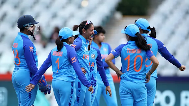 Harmanpreet Kaur of India (C) celebrates the wicket of Chinelle Henry of West Indies during the ICC Women's T20 World Cup group B match between West Indies and India at Newlands Stadium on February 15, 2023 in Cape Town, South Africa.