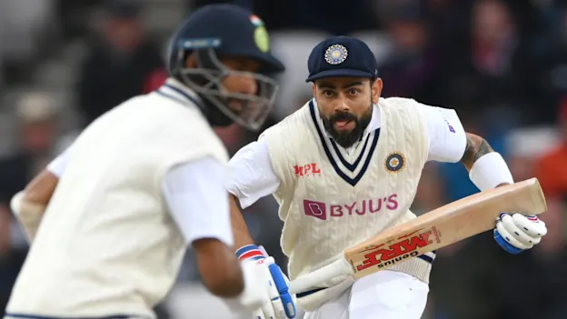 India batsmen Virat Kohli and Cheteshwar Pujara take a quick run during day three of the Third Test Match between England and India 1920x1080