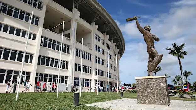 A statue of Sir Vivian Richards outside the main grandstand entrance during day five of the 1st Test match between West Indies and England at the Sir Vivian Richards Stadium on April 17, 2015 in Antigua, Antigua and Barbuda.