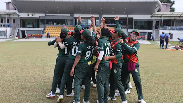 Bangladesh players huddles ahead of their match against Malaysia during CWG Qualifier 2022