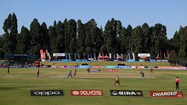 General view of play during the ICC Men's Cricket World Cup Qualifier Zimbabwe 2023 match between the West Indies and Nepal at Harare Sports Club on June 22, 2023 in Harare, Zimbabwe.
