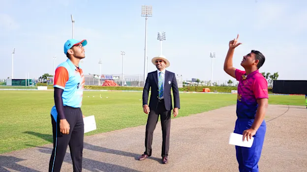 The captains of UAE and Kuwait at the ICC Under-19 Men’s Cricket World Cup Asia Qualifier