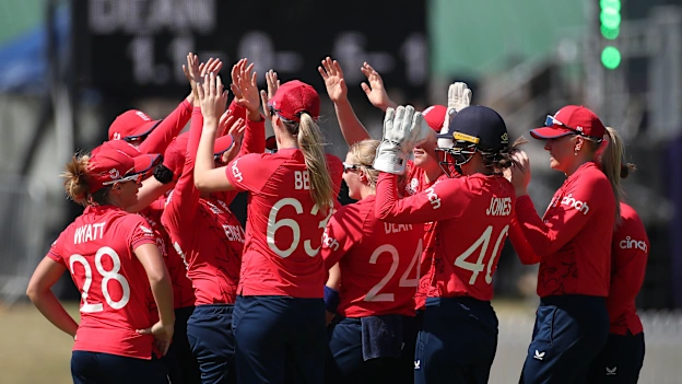 Charlie Dean of England celebrates the wicket of Amy Hunter of Ireland during the ICC Women's T20 World Cup group B match between Ireland and England at Boland Park on February 13, 2023 in Paarl, South Africa.
