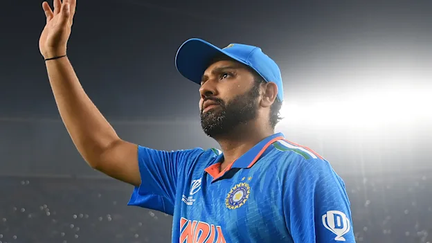 Rohit Sharma of India celebrates after the team's victory during the ICC Men's Cricket World Cup India 2023 between India and Pakistan