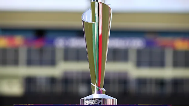 A general view of the trophy on display during the ICC Women's World T20 2018 match between Australia and Pakistan at Guyana National Stadium on November 9, 2018 in Providence, Guyana.
