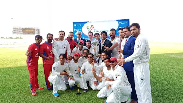 Afghanistan celebrate after winning the ICC Intercontinental Cup.
