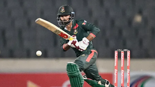 Bangladesh's Towhid Hridoy plays a shot during the second one-day international (ODI) cricket match between Bangladesh and Australia at the Sher-e-Bangla National Stadium in Dhaka on June 11, 2026