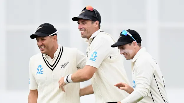 Neil Wagner Tim Southee Tom Latham of New Zealand