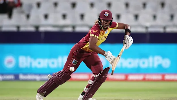 Hayley Matthews of West Indies plays a shot during the ICC Women's T20 World Cup group B match between West Indies and Ireland at Newlands Stadium on February 17, 2023 in Cape Town, South Africa.