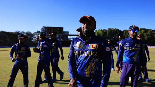 Wanindu Hasaranga of Sri Lanka walks off the field after taking five wickets and winning the ICC Men's Cricket World Cup Qualifier Zimbabwe 2023 match between the Sri Lanka and Ireland at Queen’s Sports Club on June 25, 2023 in Bulawayo, Zimbabwe.