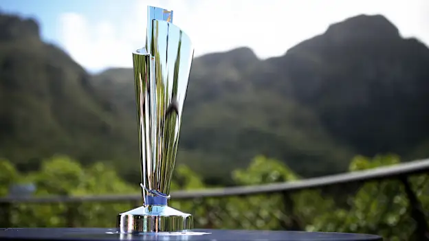 The ICC Women's T20 World Cup Trophy at the Kirstenbosch National Botanical Gardens on February 25, 2023 in Cape Town, South Africa.
