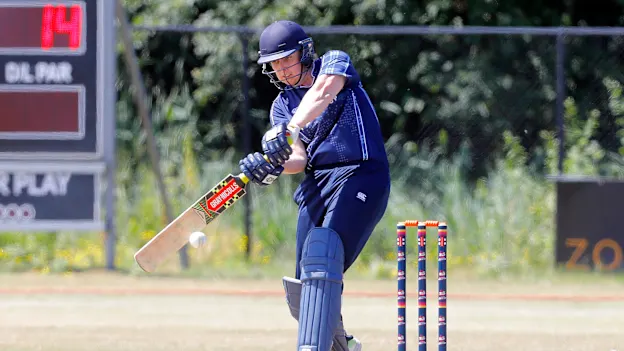 Scotland batsman Rachel Scholes plays a shot during the Practice Match, 5th July 2018.