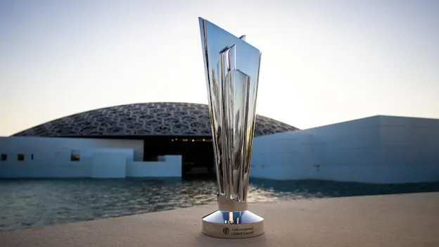 The ICC Men's T20 World Cup 2021 trophy at The Louvre Abu Dhabi ahead of the ICC Men’s T20 World Cup 2021 that begins on Sunday 17 October in UAE and Oman.