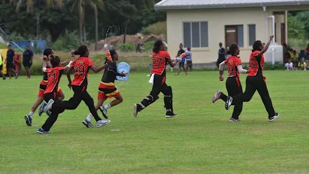 PNG celebrate after winning the Women's Qualifier EAP 2019