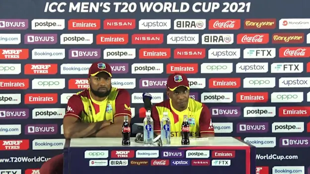 Post-Match-PC-Kieron-Pollard-Dwayne-Bravo--West Indies-06-11-21_Moment
