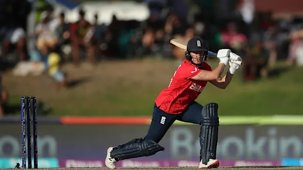Katherine Sciver-Brunt of England plays a shot during the ICC Women's T20 World Cup group B match between Ireland and England at Boland Park on February 13, 2023 in Paarl, South Africa.