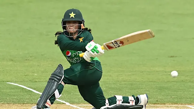Sidra Amin of Pakistan bats during the women's international tour match between the Governor-General's XI and Pakistan at Allan Border Field on January 13, 2023 in Brisbane, Australia.