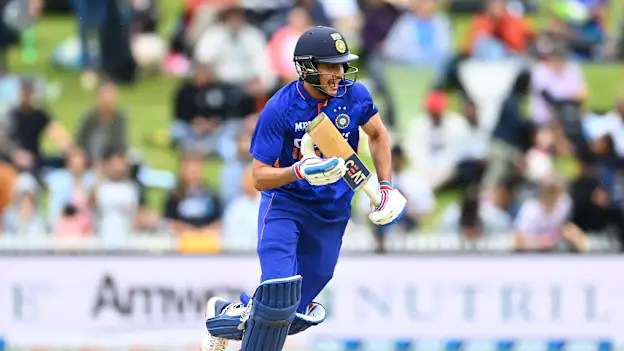 Shubman Gill of India sets off for a run during game two of the One Day International series between New Zealand and India at Seddon Park on November 27, 2022 in Hamilton, New Zealand.