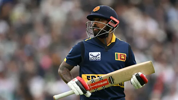 Sri Lanka's Kusal Mendis walks back to the pavilion having lost his wicket for 35 runs during the third One Day international cricket match between England and Sri Lanka at The Oval in London on September 27, 2026