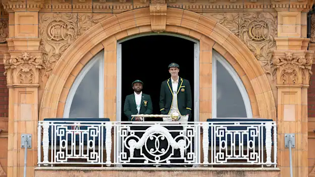 Temba Bavuma and Pat Cummins on the Lord's balcony
