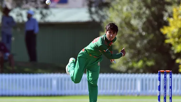 Afif Hossain Dhrubo of Bangladesh bowls