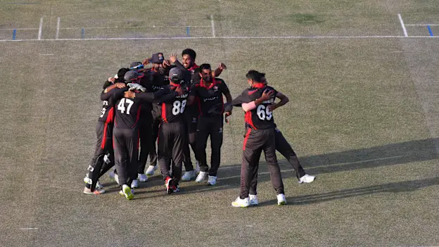 UAE celebrate after qualifying for the ICC Men's T20 World Cup 2022