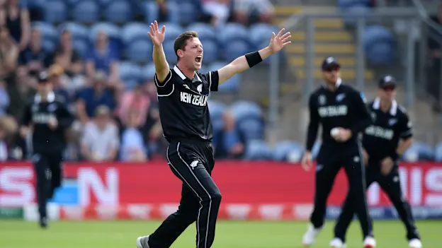Matt Henry celebrates a wicket against Sri Lanka in Cardiff at the 2019 ICC Cricket World Cup