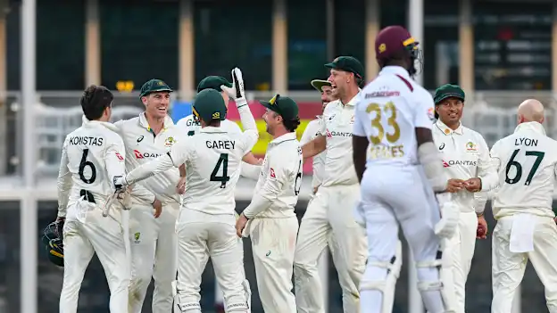 Australia celebrate winning the first Test against West Indies