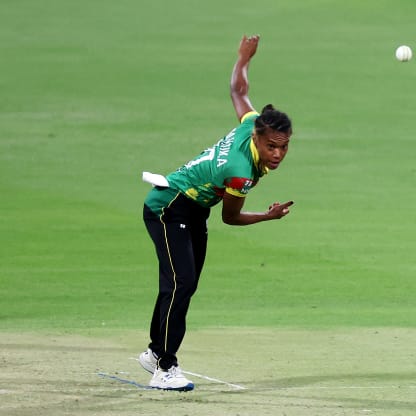 Vicky Mansale of Vanuatu bowls during the ICC Women's T20 World Cup Qualifier 2024 match between Zimbabwe and Vanuatu at Zayed Cricket Stadium on April 25, 2024 in Abu Dhabi, United Arab Emirates.