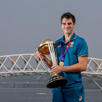 World Cup winning captain Pat Cummins in front of the Atal Pedestrian Bridge at the Sabarmati Riverfront in Ahmedabad