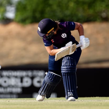 Megan McColl of Scotland is bowled out by Chanida Sutthiruang of Thailand