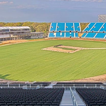 Work on the pitch at the Nassau County International Stadium