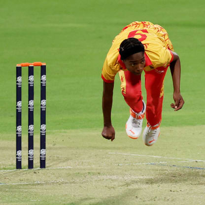 Nomvelo Sibanda of Zimbabwe bowls during the ICC Women's T20 World Cup Qualifier 2024 match between Zimbabwe and Vanuatu at Zayed Cricket Stadium on April 25, 2024 in Abu Dhabi, United Arab Emirates.