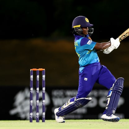 Hansima Karunaratne of Sri Lanka bats during the ICC Women's T20 World Cup Qualifier 2024 match between USA and Sri Lanka at Tolerance Oval on May 03, 2024 in Abu Dhabi, United Arab Emirates.