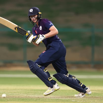 Chloe Abel of Scotland plays a shot during the ICC Women's T20 World Cup Qualifier 2024 Final match between Scotland and Sri Lanka at Zayed Cricket Stadium on May 07, 2024 in Abu Dhabi, United Arab Emirates.