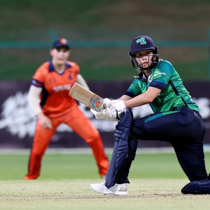 Eimear Richardson of Ireland bats during the ICC Women's T20 World Cup Qualifier 2024 match between Netherlands and Ireland at Zayed Cricket Stadium on May 03, 2024 in Abu Dhabi, United Arab Emirates.