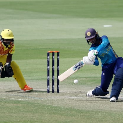 Vishmi Gunaratne of Sri Lanka bats during the ICC Women's T20 World Cup Qualifier 2024 match between Sri Lanka and Uganda at Zayed Cricket Stadium on May 01, 2024 in Abu Dhabi, United Arab Emirates.