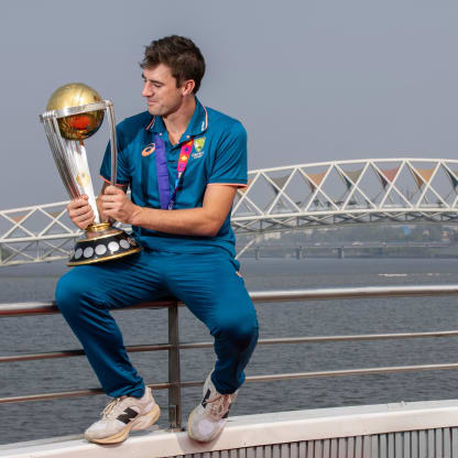 Australia captain Pat Cummins in front of the Atal Pedestrian Bridge at the Sabarmati Riverfront in Ahmedabad after winning the ICC Men's Cricket World Cup 2023