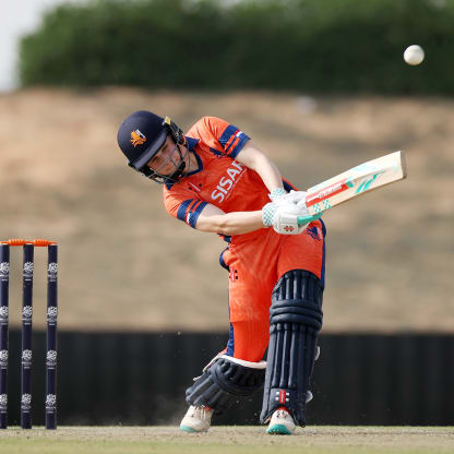 Carlijn Van Koolwijk of the Netherlands bats during the ICC Women's T20 World Cup Qualifier 2024 match between Zimbabwe and Netherlands at Tolerance Oval on May 01, 2024 in Abu Dhabi, United Arab Emirates.