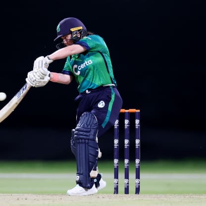 Laura Delany of Ireland bats during the ICC Women's T20 World Cup Qualifier 2024 match between Netherlands and Ireland at Zayed Cricket Stadium on May 03, 2024 in Abu Dhabi, United Arab Emirates.
