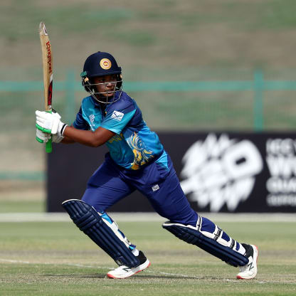 Hasini Perera of Sri Lanka bats during the ICC Women's T20 World Cup Qualifier 2024 match between Sri Lanka and Uganda at Zayed Cricket Stadium on May 01, 2024 in Abu Dhabi, United Arab Emirates.